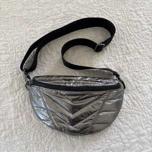 THINK ROYLN Little Runaway Quilted Crossbody Belt Bag Metallic Gray